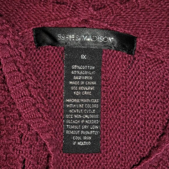 1X | 89th & Madison | Maroon Knit Draped Cardigan - Picture 4 of 4